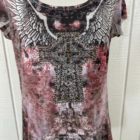 Liberty Women Burnout Biker Grunge Short Sleeve T-shirt Top White Size Large - Picture 3 of 7